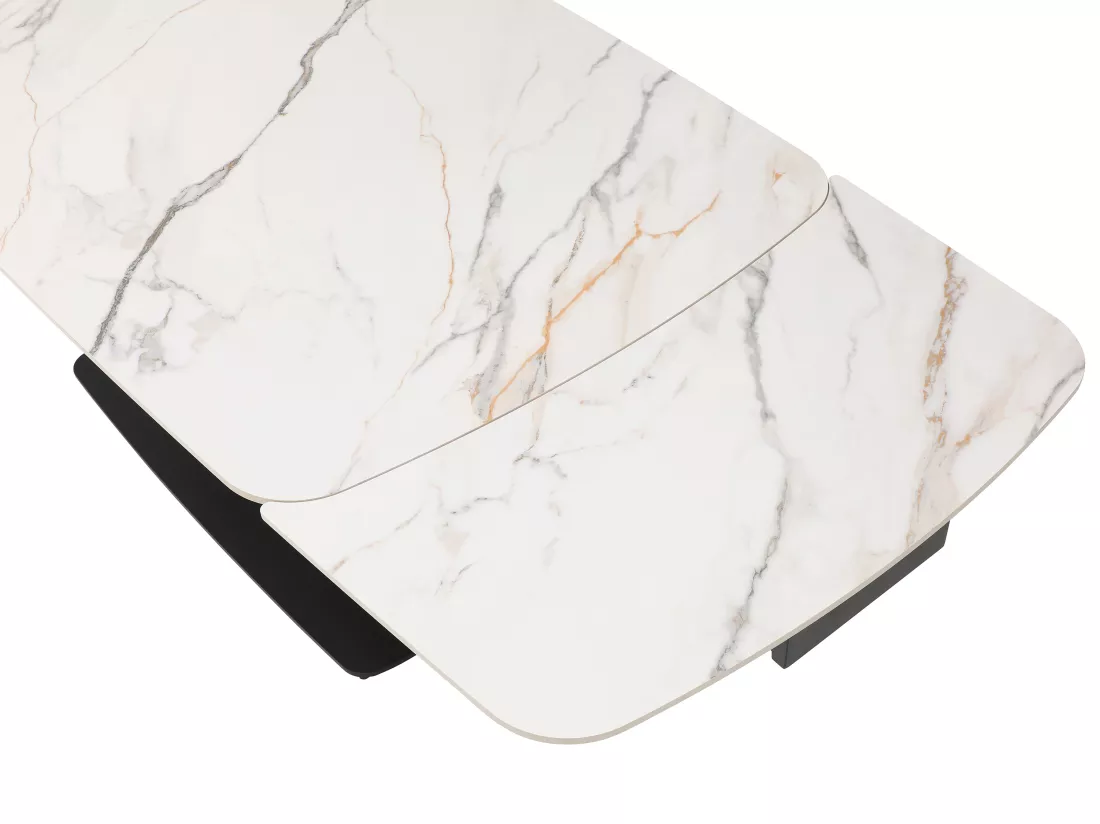 Table à manger extensible 6 à 10 personnes en céramique et métal noir - Effet marbre blanc - OLIFIA de Maison Céphy
