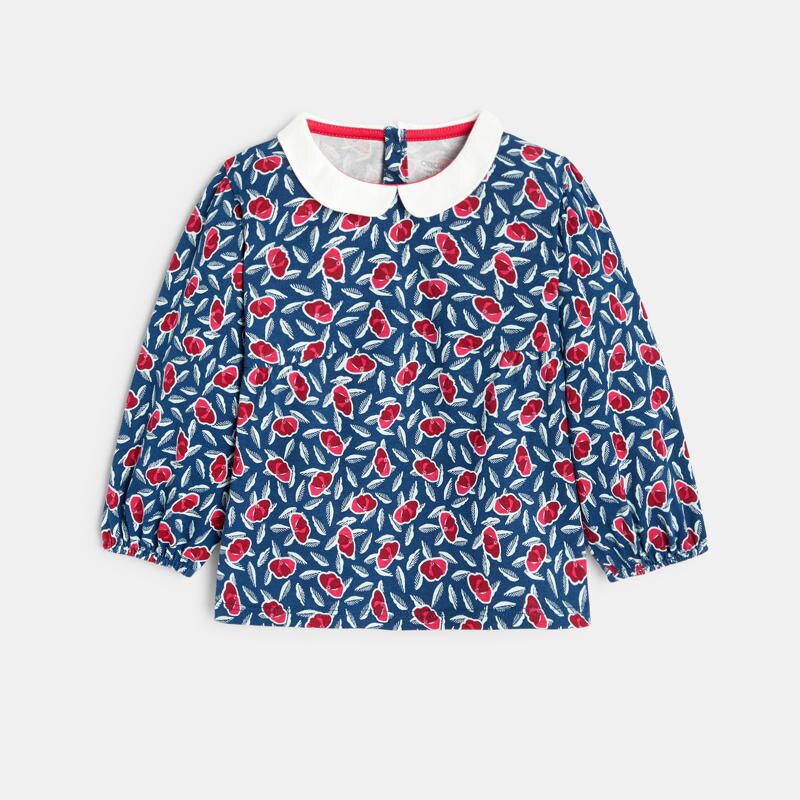 Blouse fleurie à petit col rose bébé fille Rose
