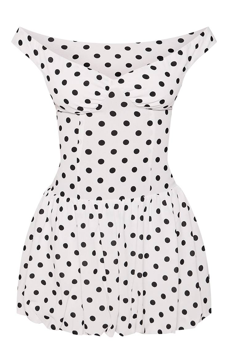 Blanc Robe Bouffante Bardot À Pois