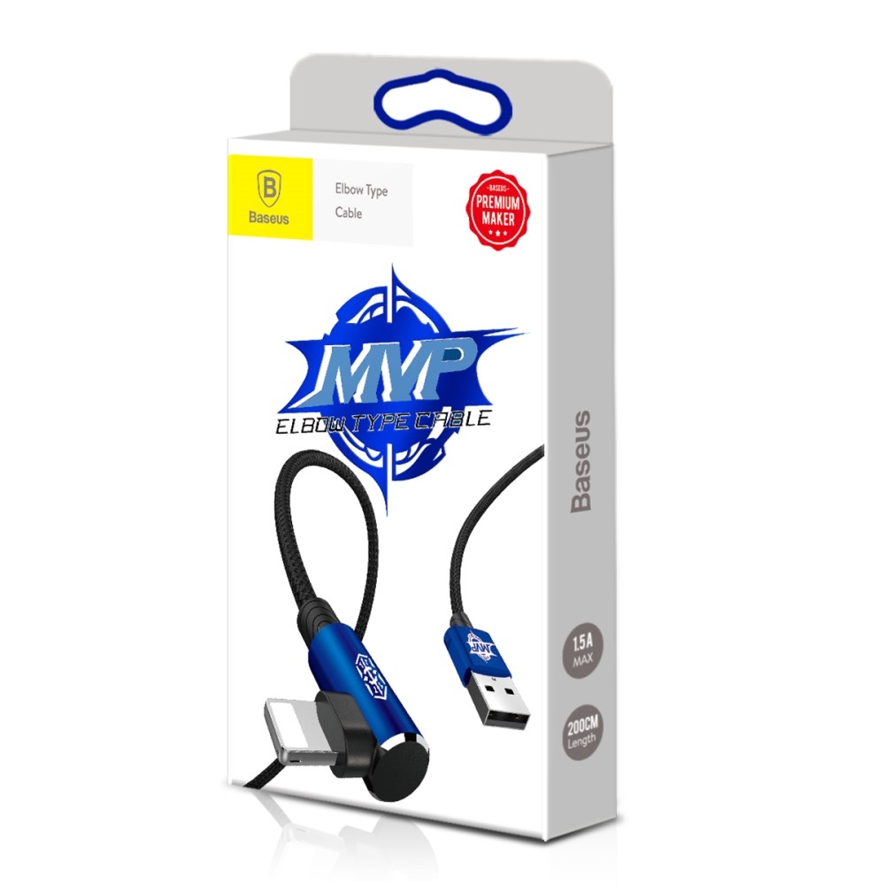 (2m) Elbow Type Lightning Gaming USB 90 Grad Winkel Ladekabel Datenkabel - Blau / Schwarz