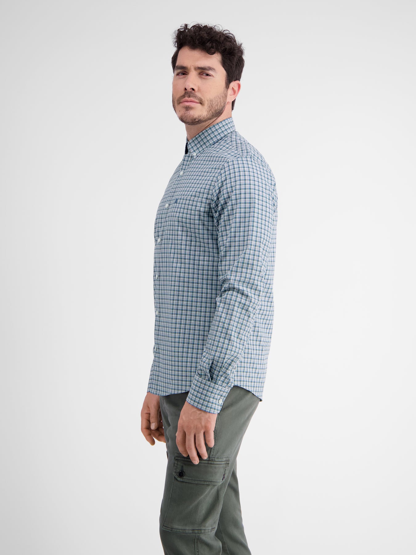 Langarmhemd, kariert, klassischer Button-down-Kragen