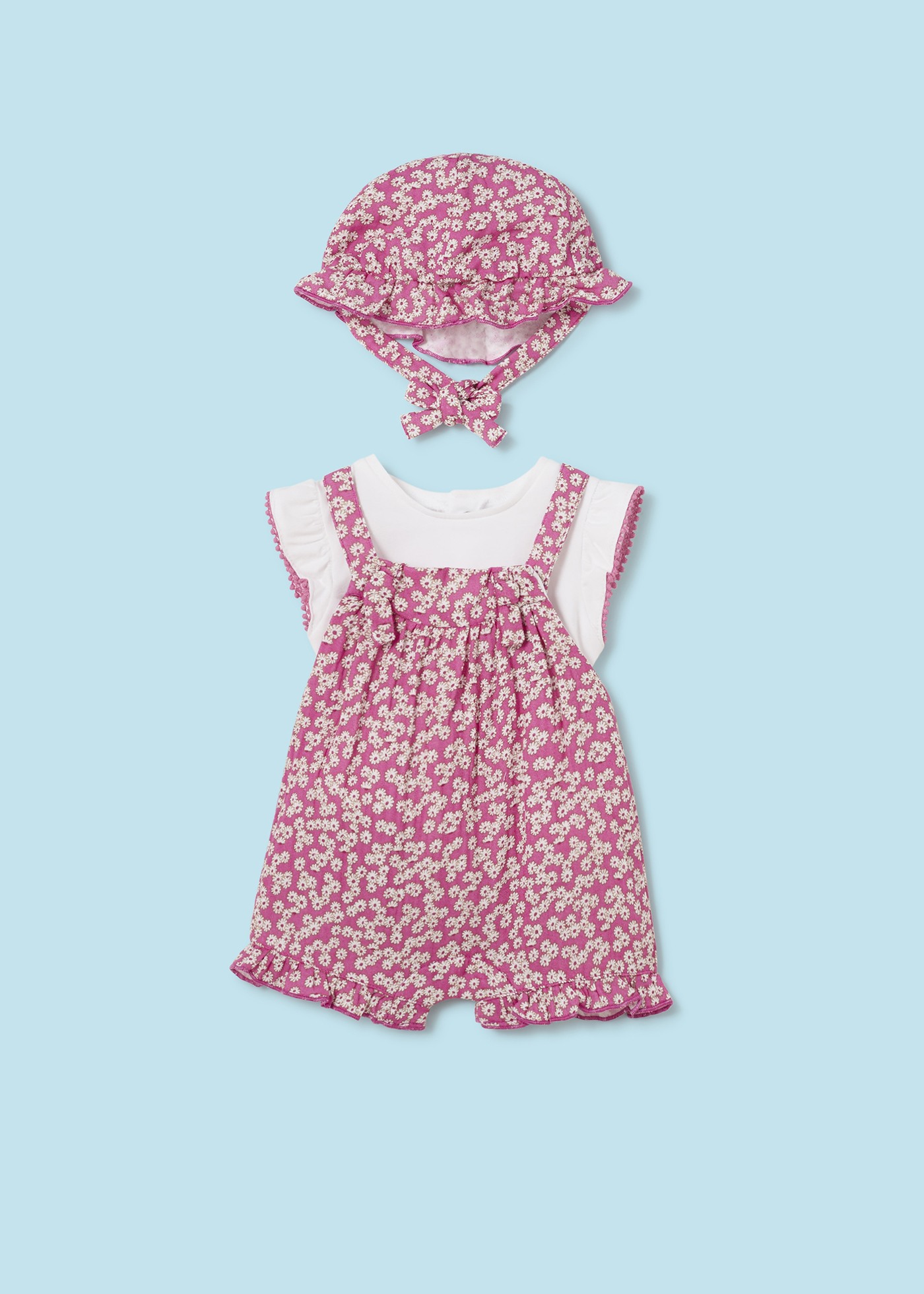 Conjunto de 3 peças, jardineira Better Cotton para recém-nascido, chiffon denim