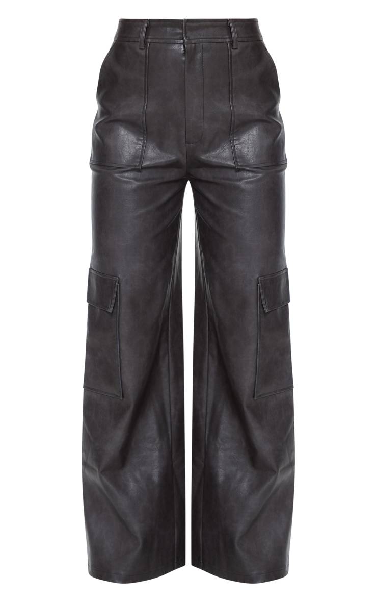 Noir Pantalon Cargo Large À Poches En Synthétiquecuir Effet Délavé
