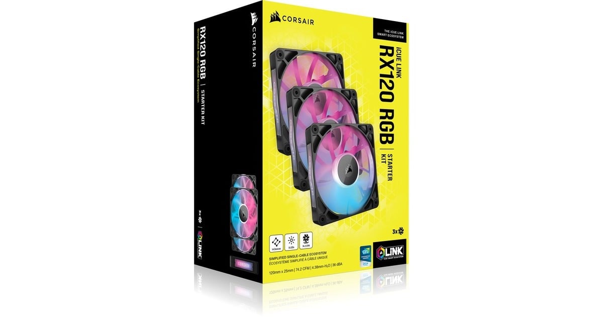CorsairiCUE LINK RX120 RGB Starterskit case fans  (Zwart, 3 stuks, 120 x 120 x 25 mm, PWM)
