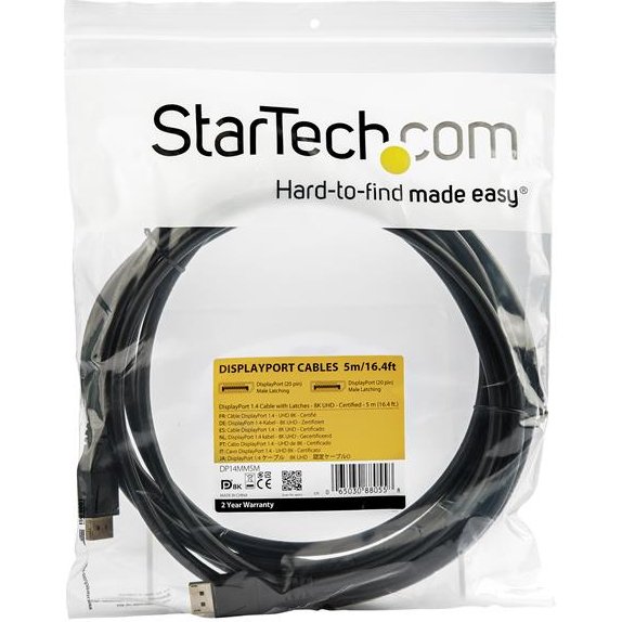 StarTech.com Câble Certifié VESA DisplayPort 1.4 5m - 8K 60Hz HBR3 HDR - Cordon Écran Super UHD DisplayPort vers DisplayPort - Câble Fin Ultra HD 4K 120Hz DP 1.4 M/M Connecteur M/M