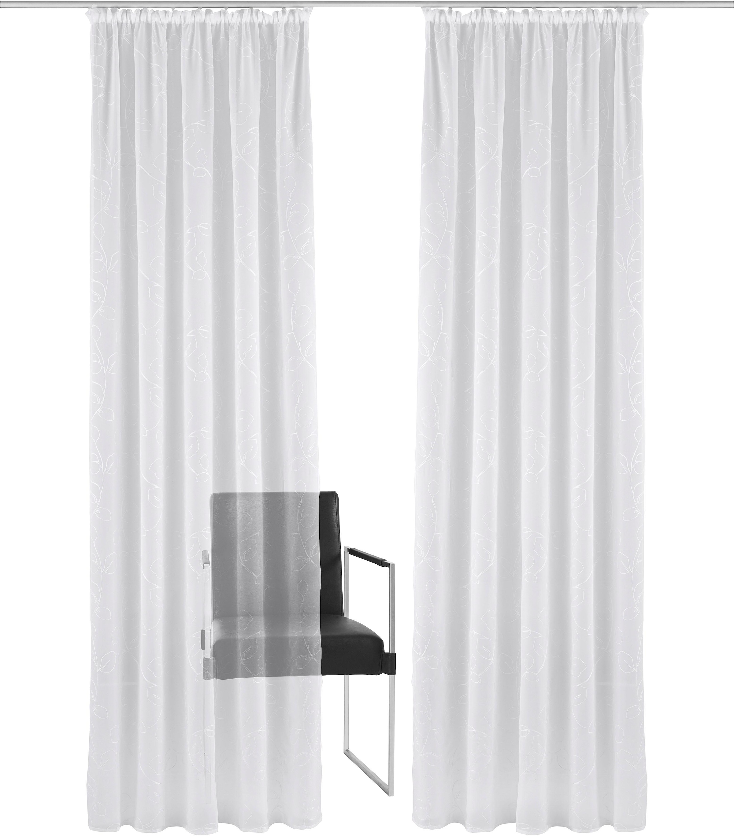 Home affaire Gardine »Adele« Kräuselband 1 Stk. tlg. transparent, mit floraler Stickerei, Voile