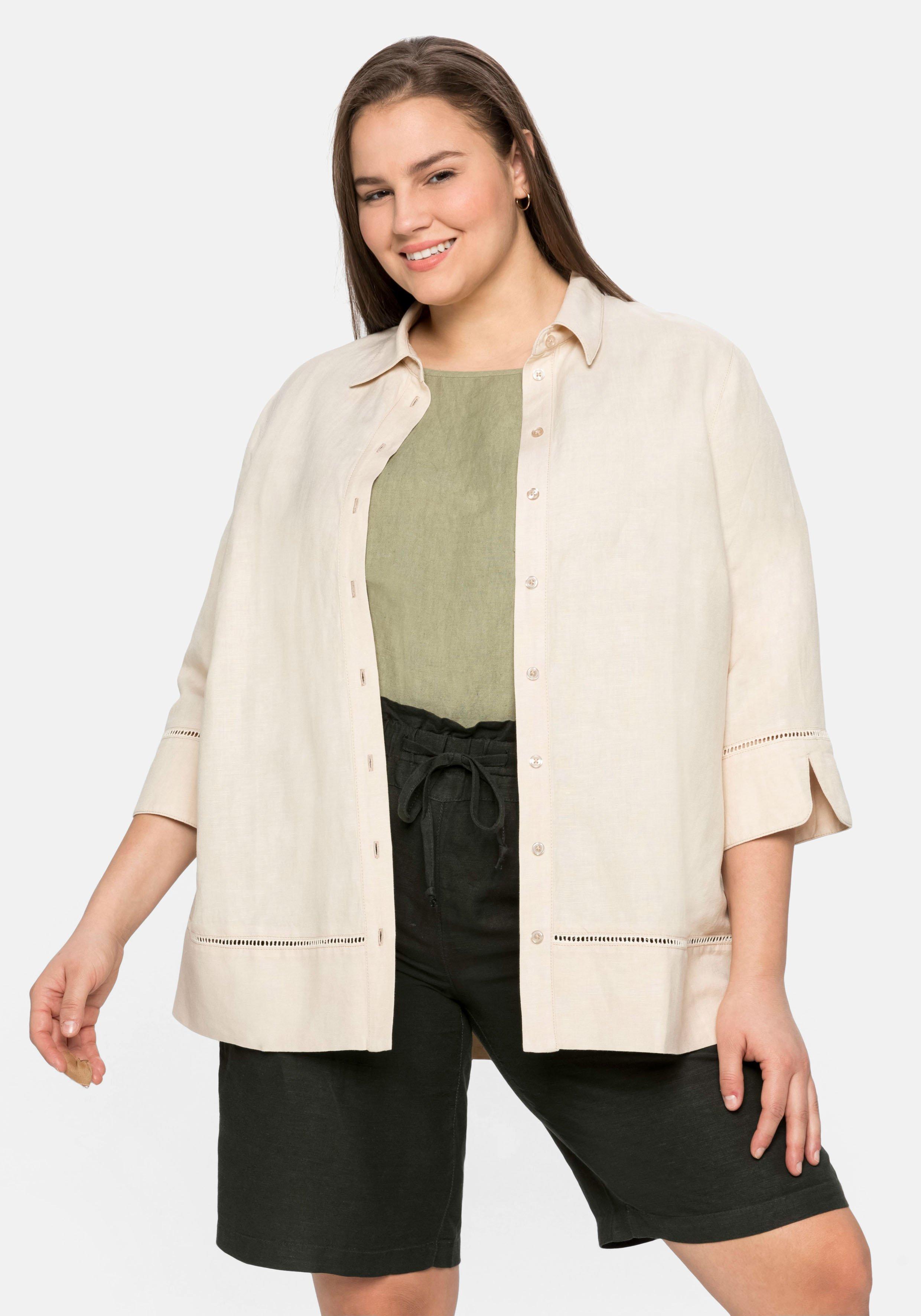 Bluse im Leinen-Mix, mit Lochmusterdetails