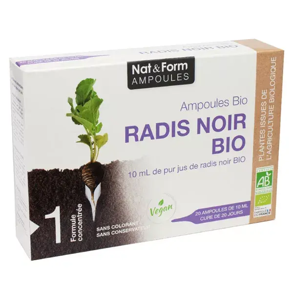 Ampolas de rabanete preto orgânico Nat & Form, 20 unidades