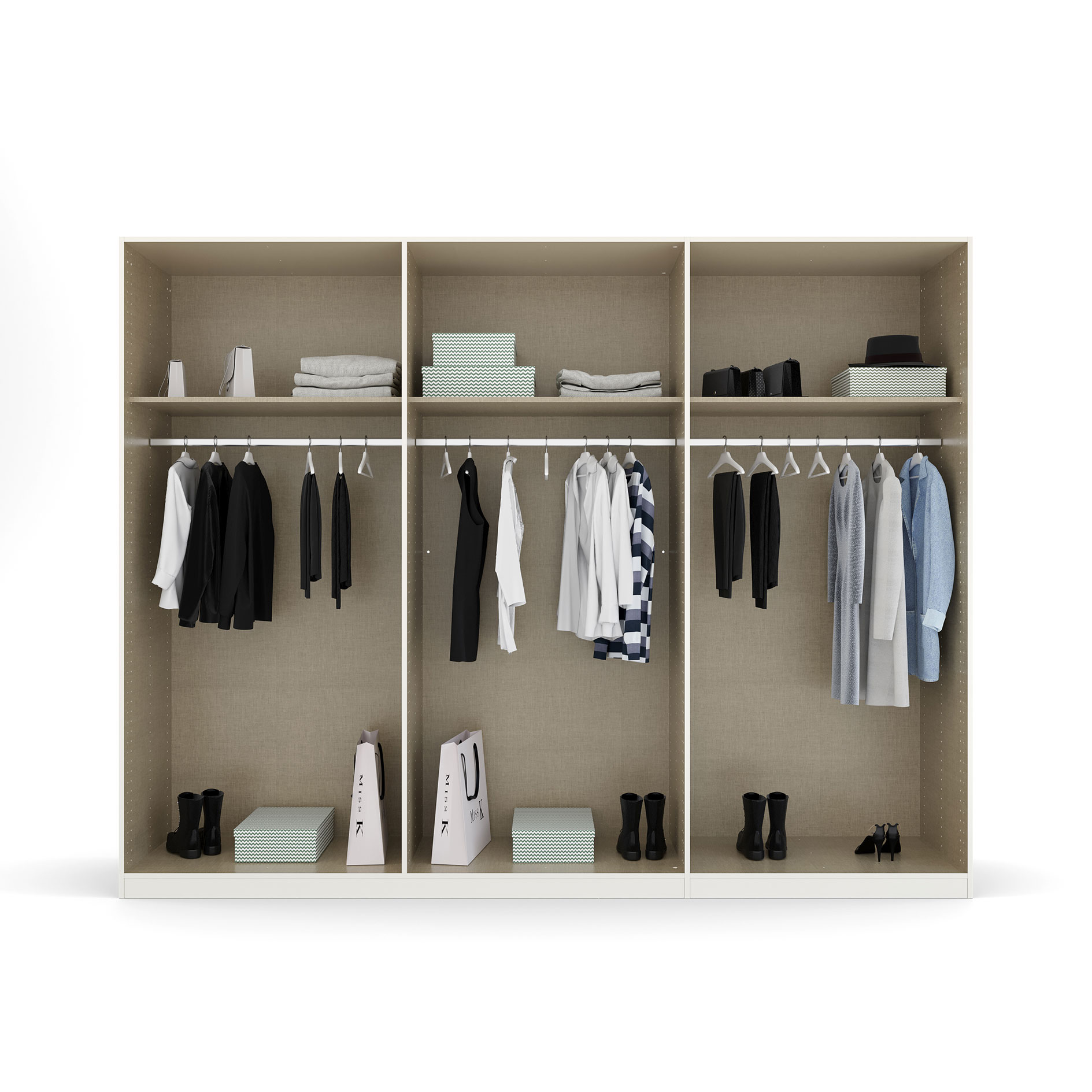 Drehtürenschrank - seidengrau - Ledergriffe - 271 cm
