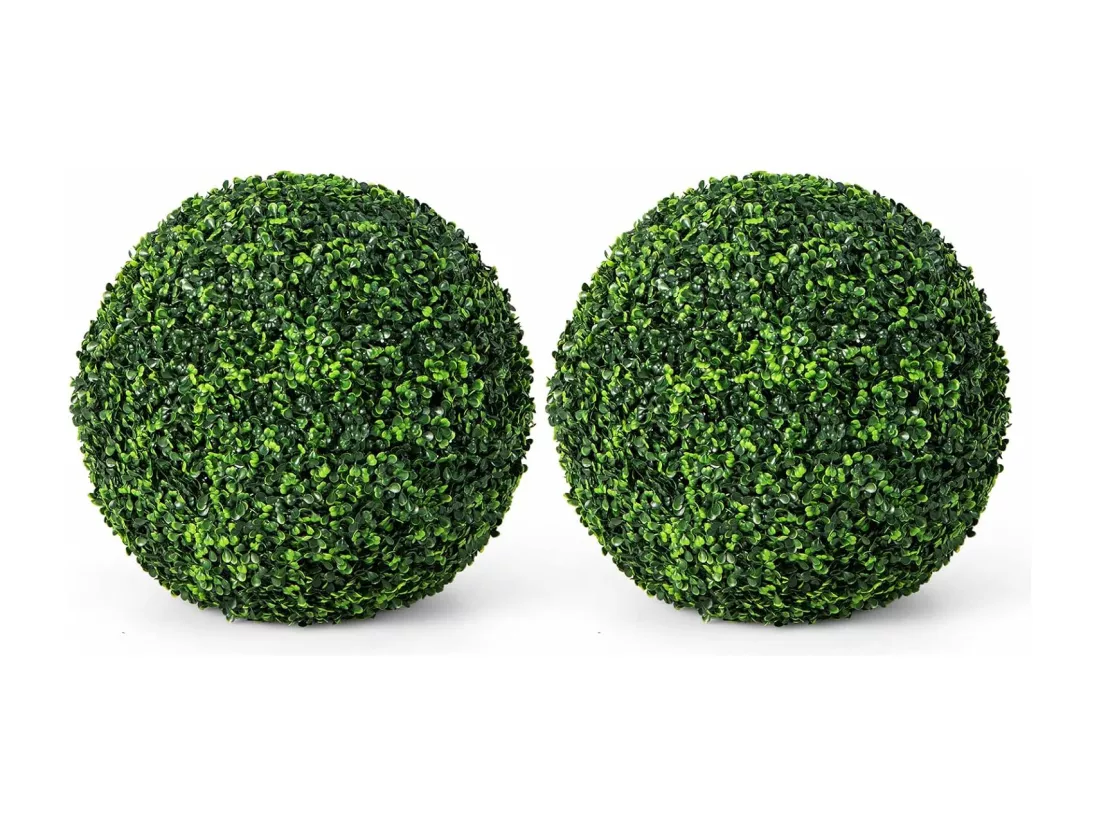2 Boules de Buis Artificielles 48 cm Résistantes aux UV, Plantes en Boules de Faux Buis Sphères, Décoratives pour Intérieur Extérieur de Porche Balcon Jardin Mariage