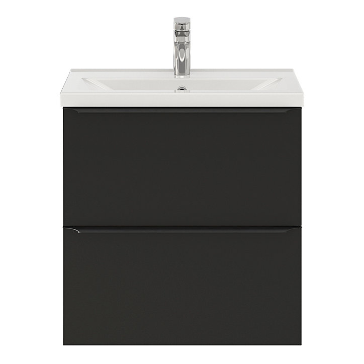 Ensemble salle de bains l.60 cm meuble à suspendre faible profondeur Imandra noir mat + plan vasque céramique blanc