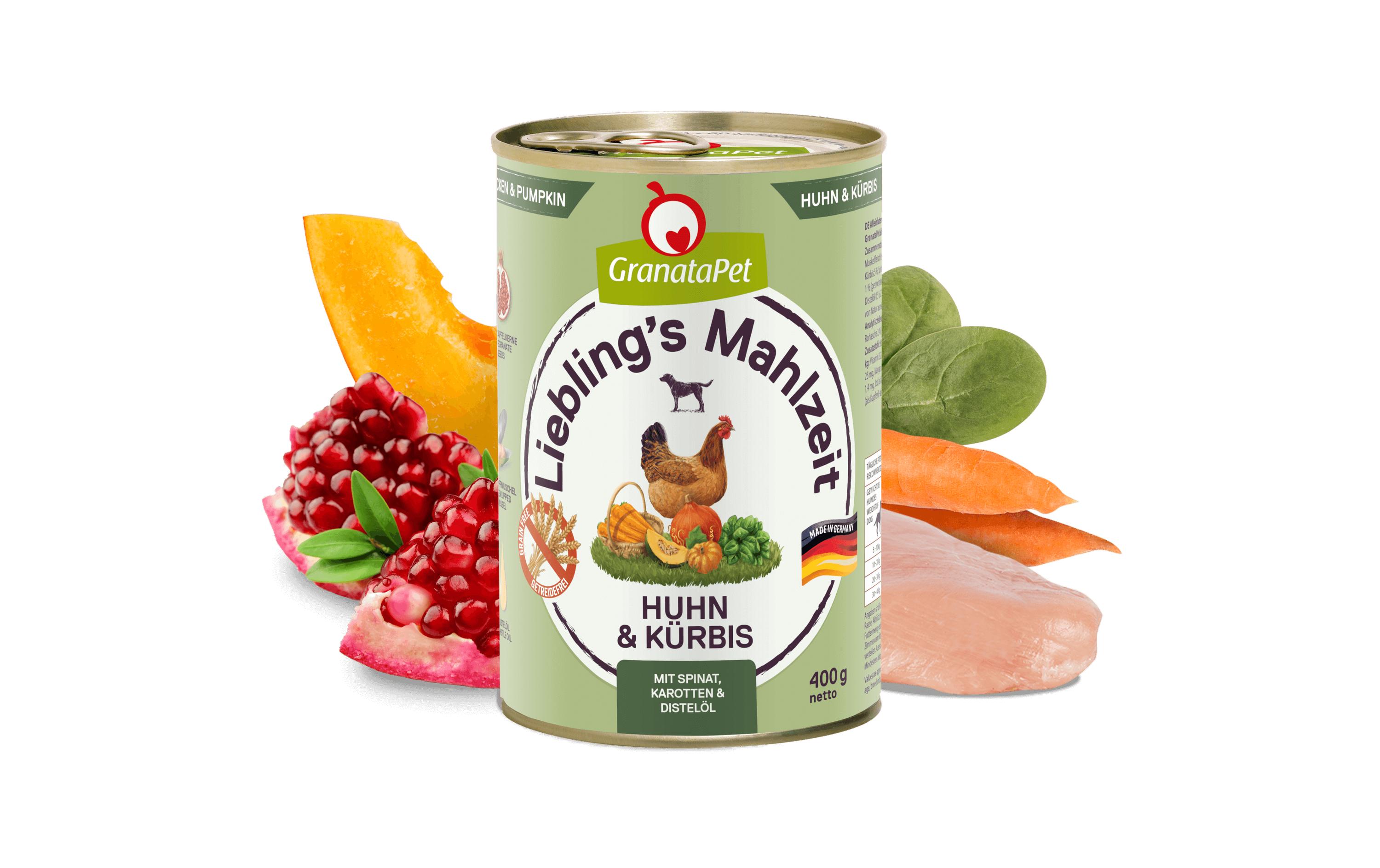 Nassfutter Liebling's Mahlzeit Huhn & Kürbis 400 gAlleinfuttermittel für ausgewachsene Hunde