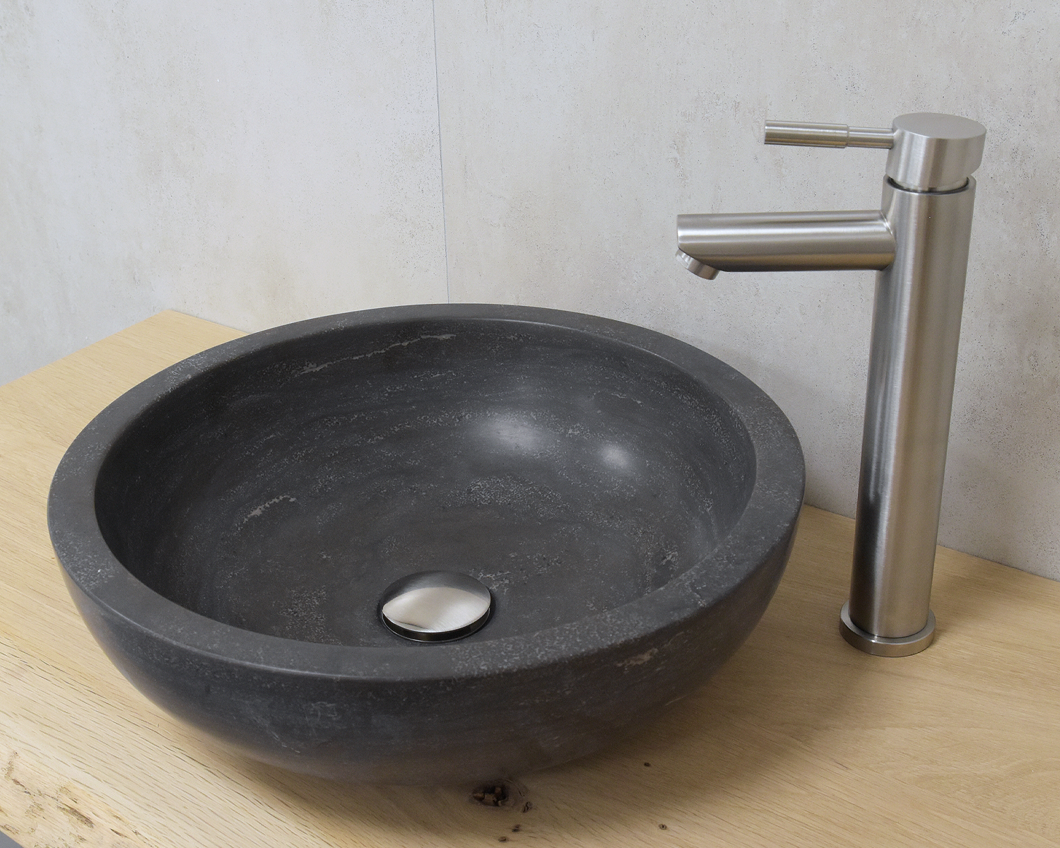 Saniclear Round Exclusive natuursteen waskom set met RVS kraan compleet