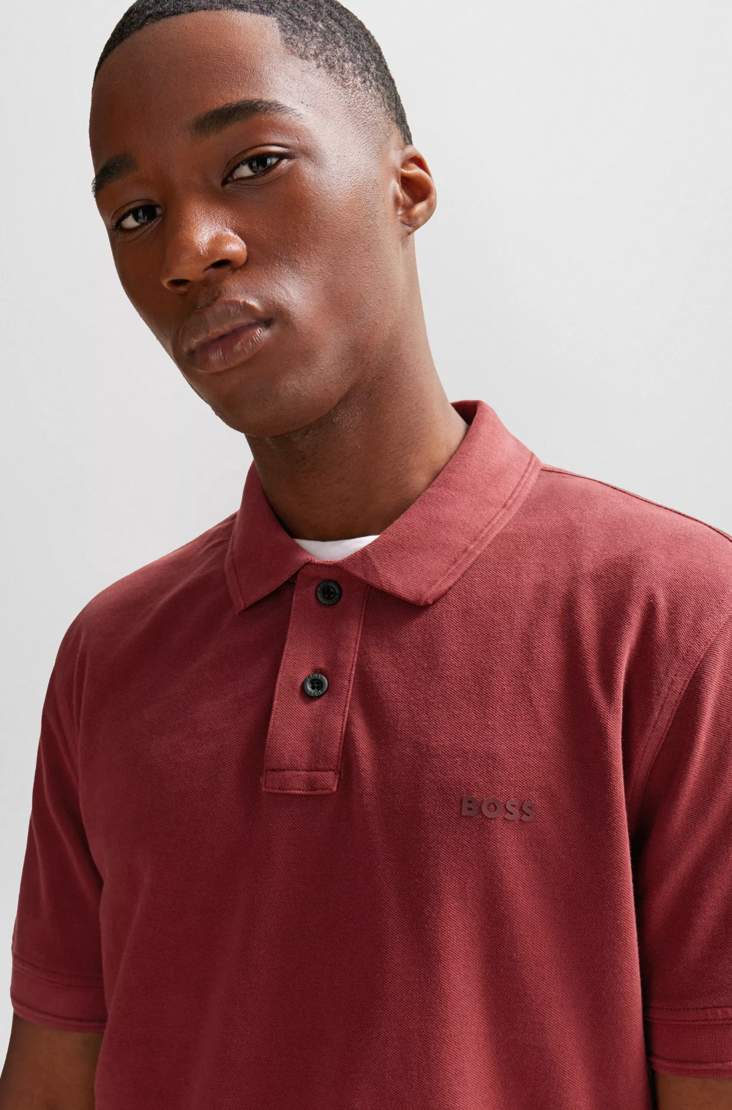 Camisa polo BOSS laranja em piqué de algodão com estampa do logotipo