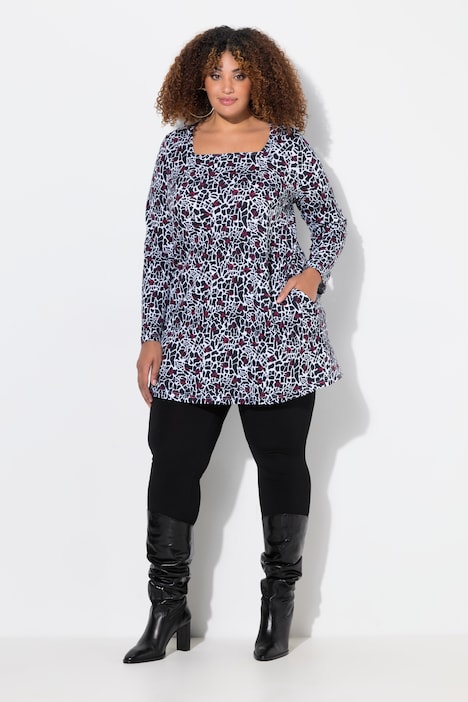 Longshirt, gemustert, A-Linie, Carree-Ausschnitt, Langarm