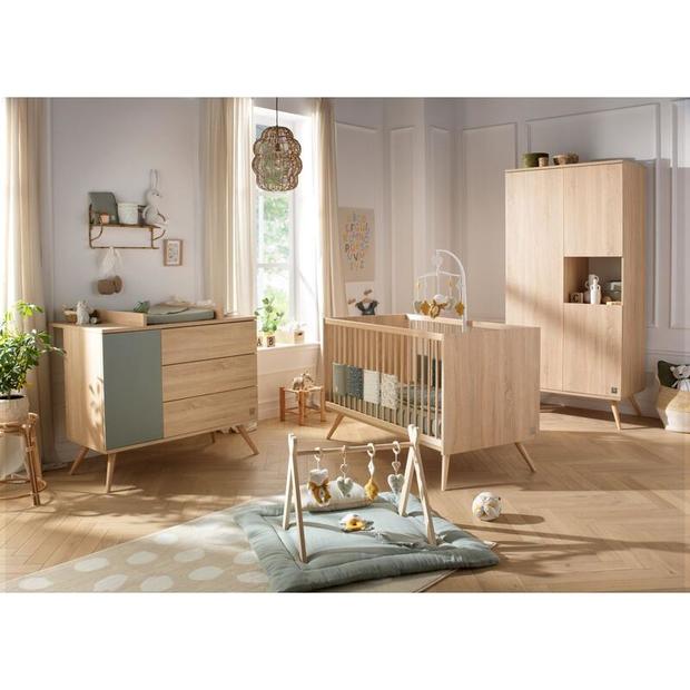 Chambre TRIO Lit 140x70 commode Armoire SEVENTIES Sauge - SAUTHON