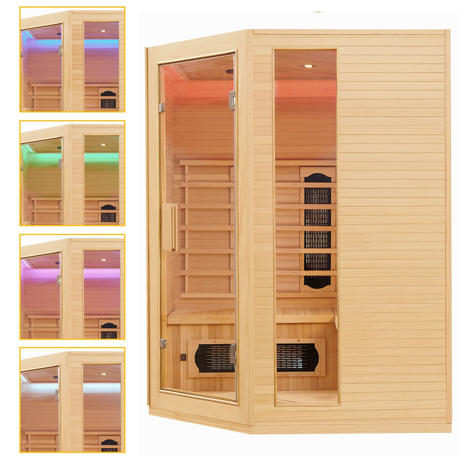 Infrarotkabine Nyborg E150K – Infrarotsauna 4 Personen –LED-Farblicht, 7 Keramik-, 1 Flächenstrahler