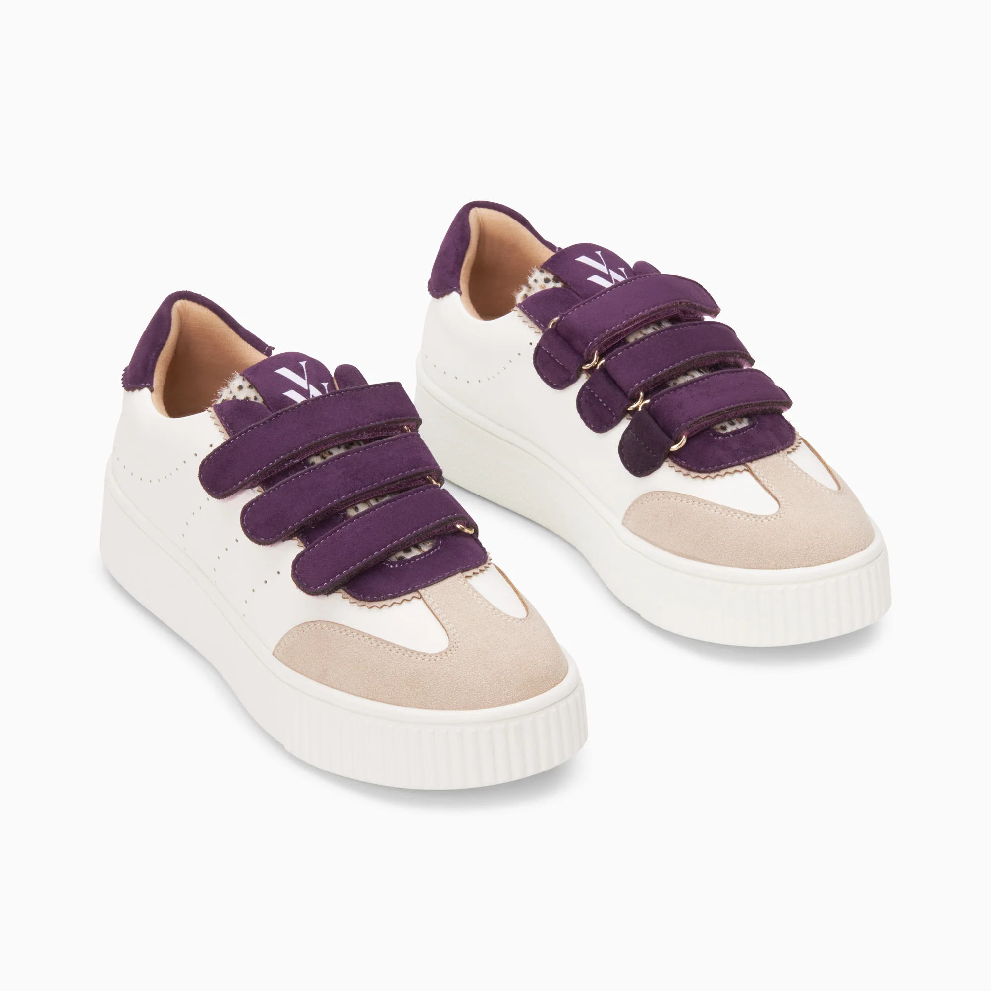 Sneakers-Baskets Marie blanc et violet à scratchs