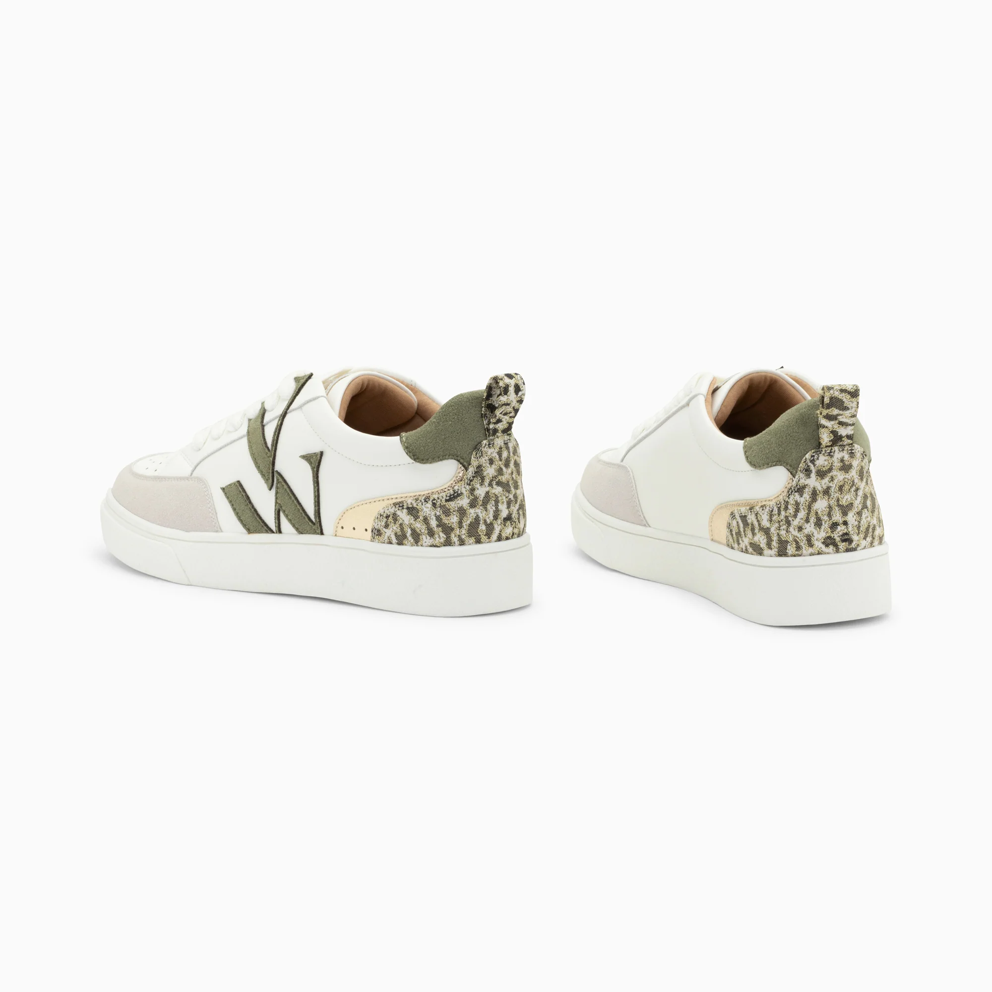 Sneakers-Baskets monogramme Joyce blanc et kaki