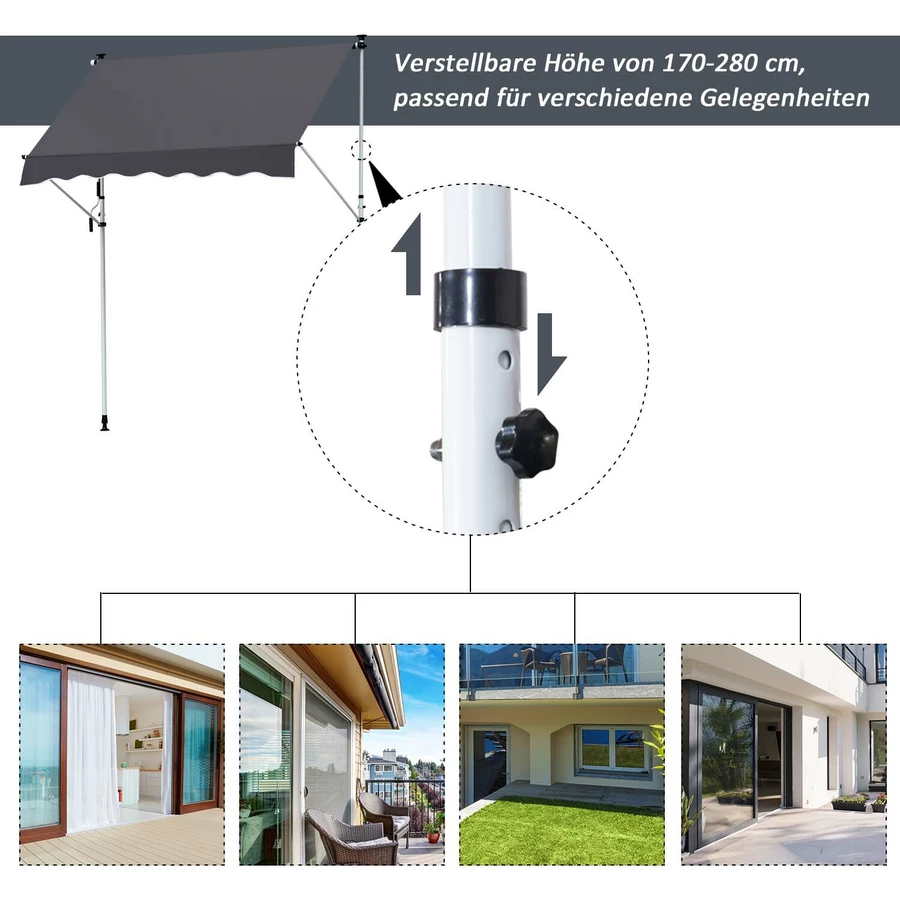 Outsunny Markise mit Handkurbel grau