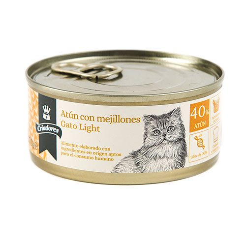 Atum e mexilhões Breeders Light em lata para gatos