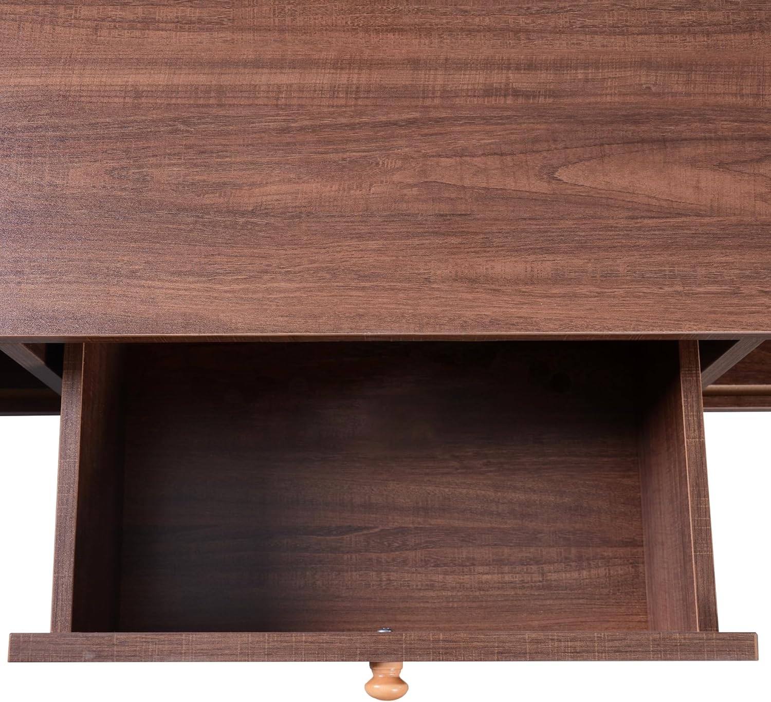 Merax Couchtisch Niedriger, Moderner Kaffeetisch mit Schubladen und Schiebetüren aus Massivholzplatten, Wohnzimmertisch mit Stauräume, Multifunktionaler Beistelltisch Sofatisch, Landhausstil, Braun