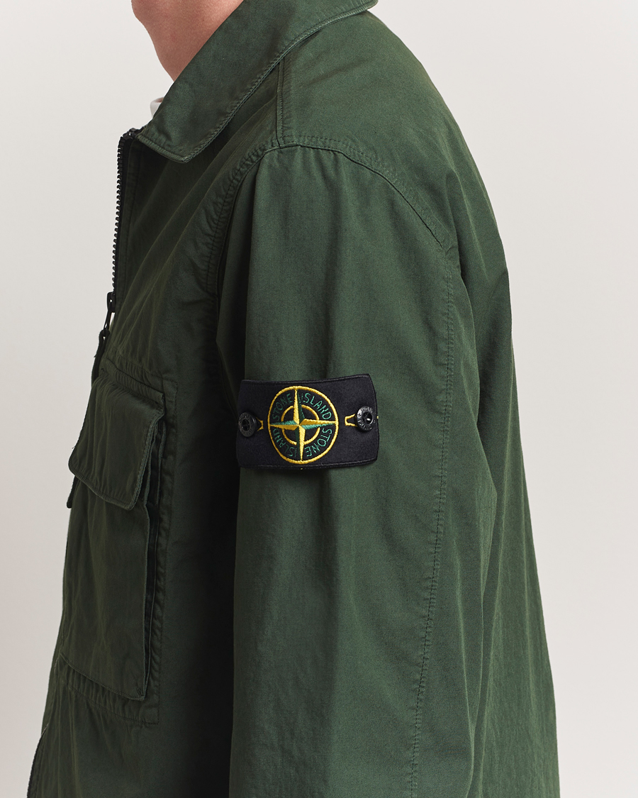 Stone Island Garment Dyed Organic Cotton Zip Overshirt Green