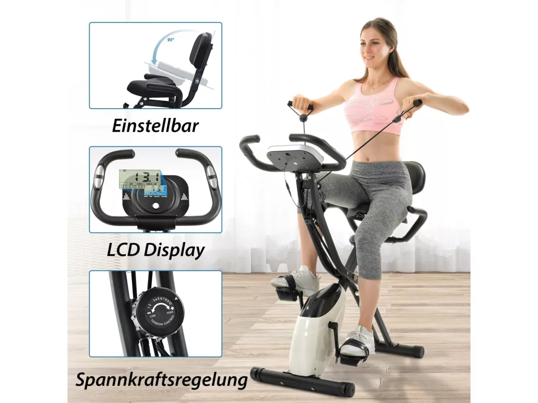 Vélo de fitness pliable magnétique, avec écran LCD, 10 niveaux de résistance magnétique, charge max 120kg