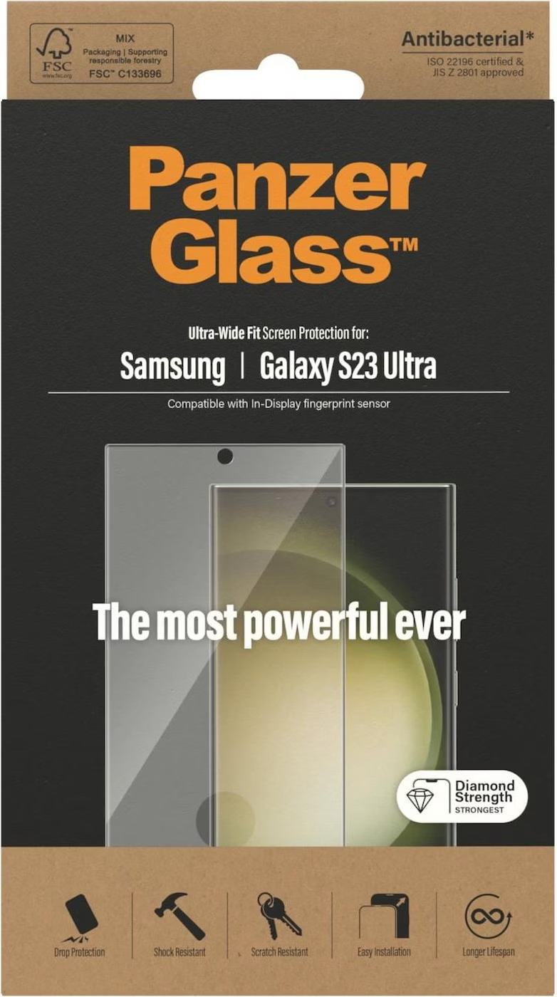 Samsung Galaxy S23 Ultra 5G Antibakterielle Panzer Glas Displayschutz Case Friendly (7324)