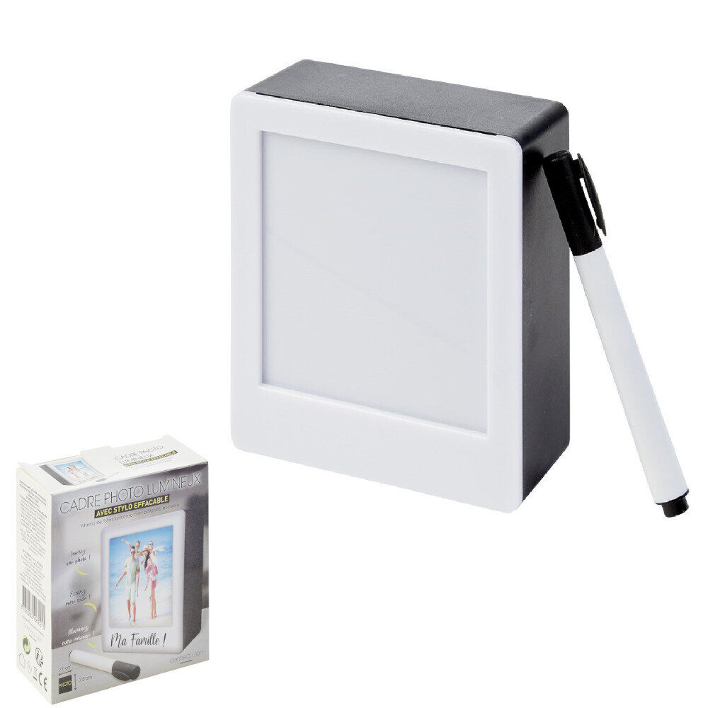 Cadre photo lumineux avec stylo effaçable à poser ou suspendre blanc