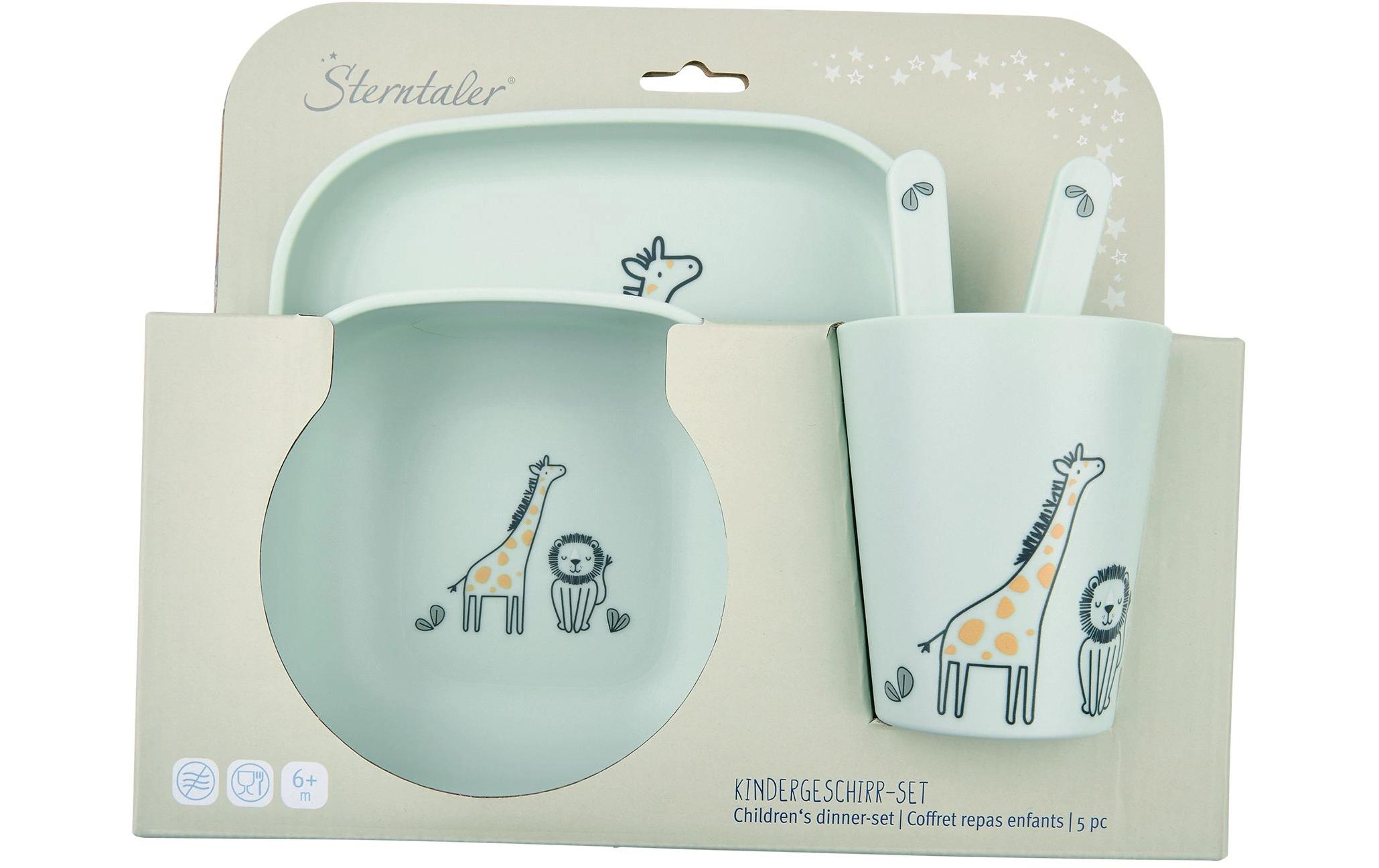 Kindergeschirrset SafariEckiges Kindergeschirr mit Schale, Teller, Henkeltasse und Besteck