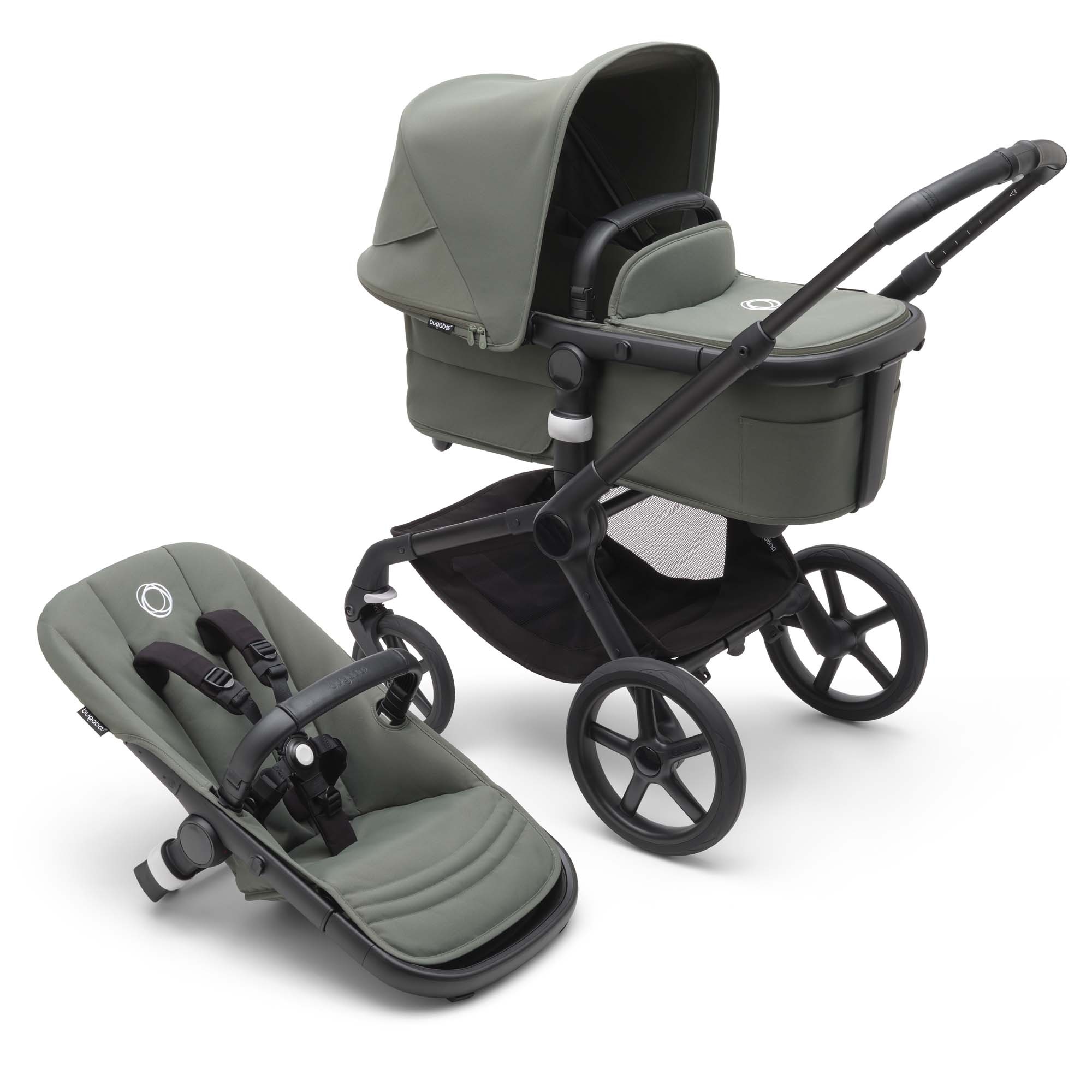 Bugaboo Fox5 complete kinderwagen Black in Forest Green nu met organizer en adapterset Black Forest Green