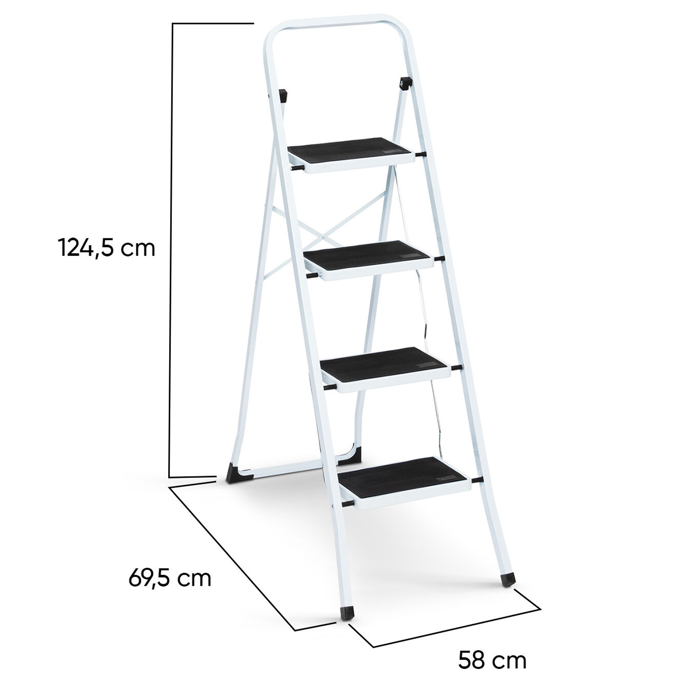 Pratik Garden Marche pieds pliable 4 marches antidérapantes avec garde corps blanc/noir - 44.5x86x124.5 cm