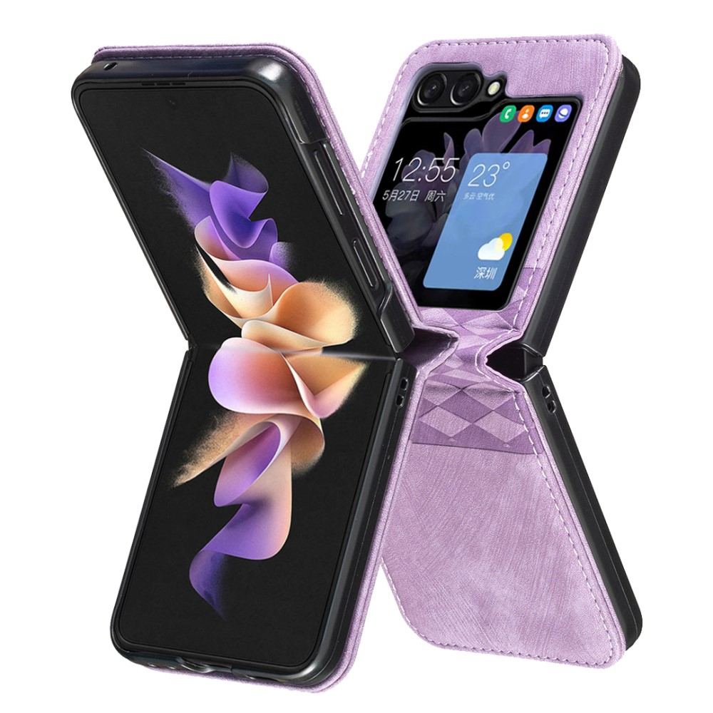 Samsung Galaxy Z Flip7 FE / Z Flip6 Leder Hardcase Schutzhülle Rauten Muster - Lila