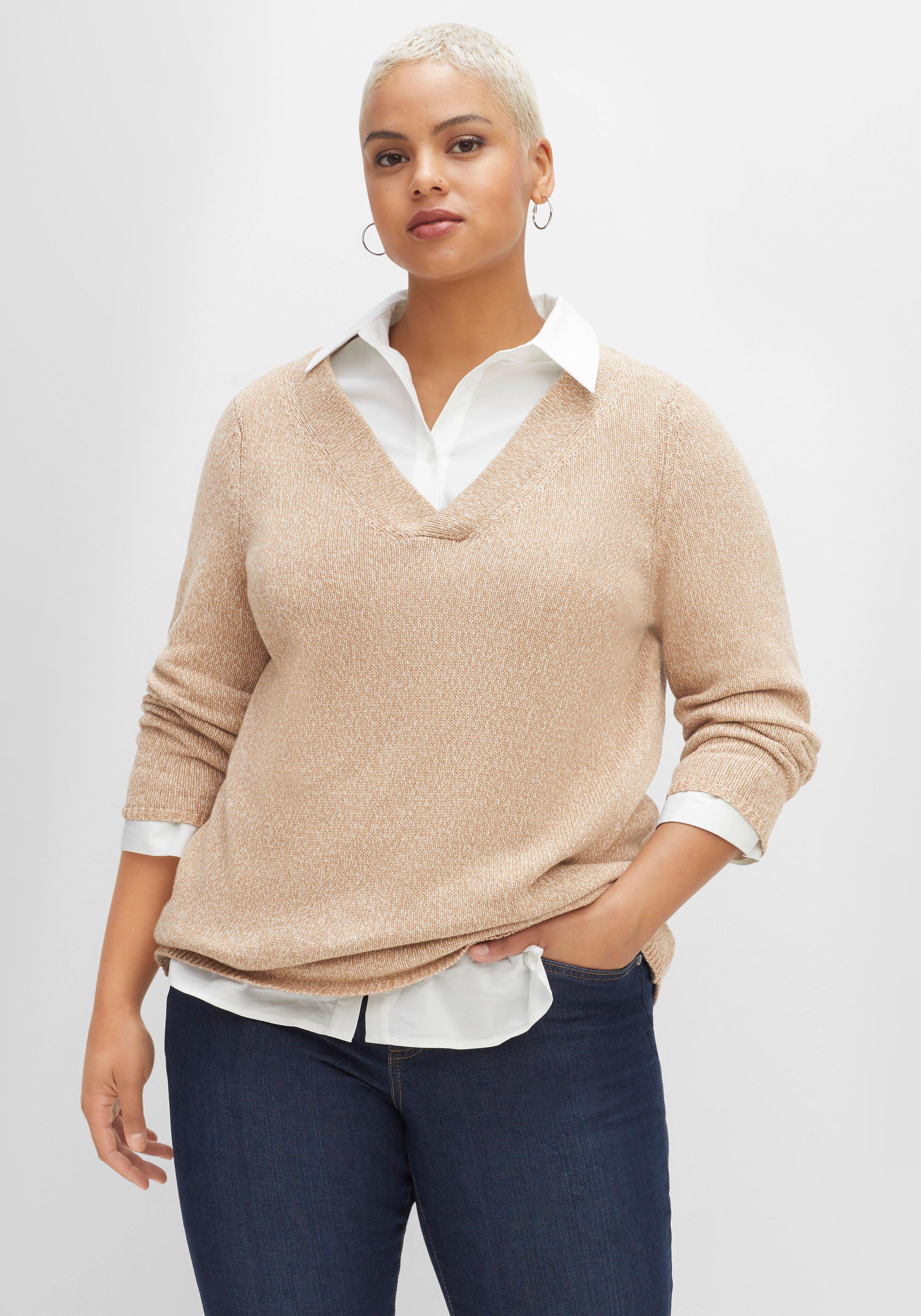 Pullover mit V-Ausschnitt und breiter Blende