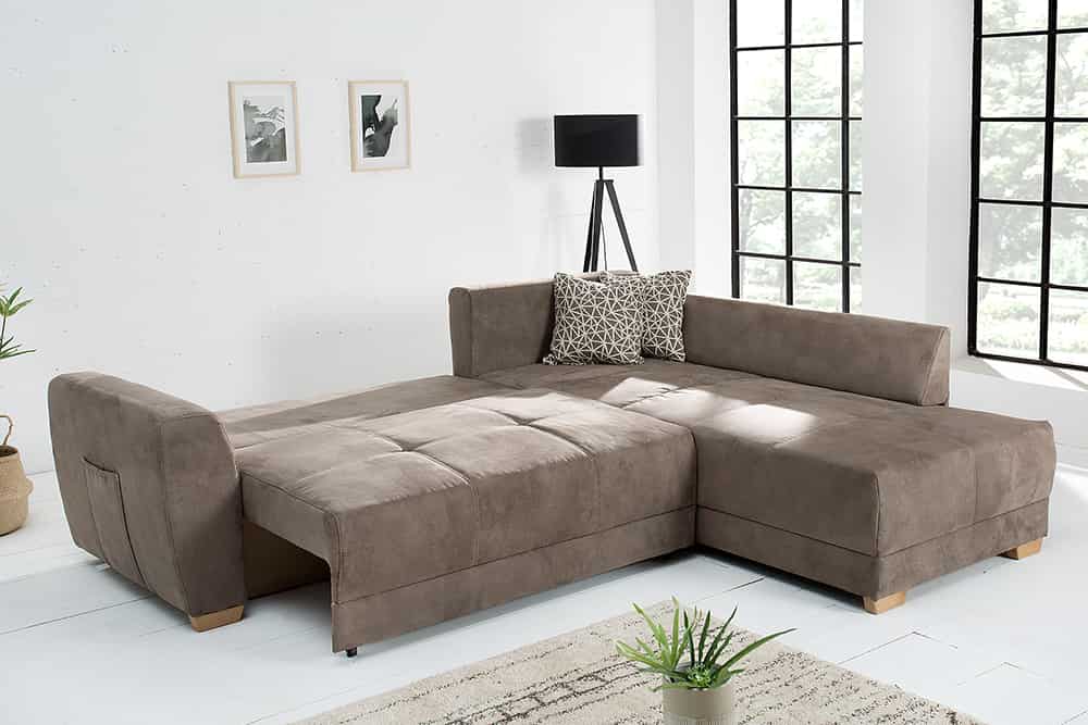 Modernes Ecksofa NORWAY 250cm taupe Microfaser Schlafsofa mit Bettkasten Federkern