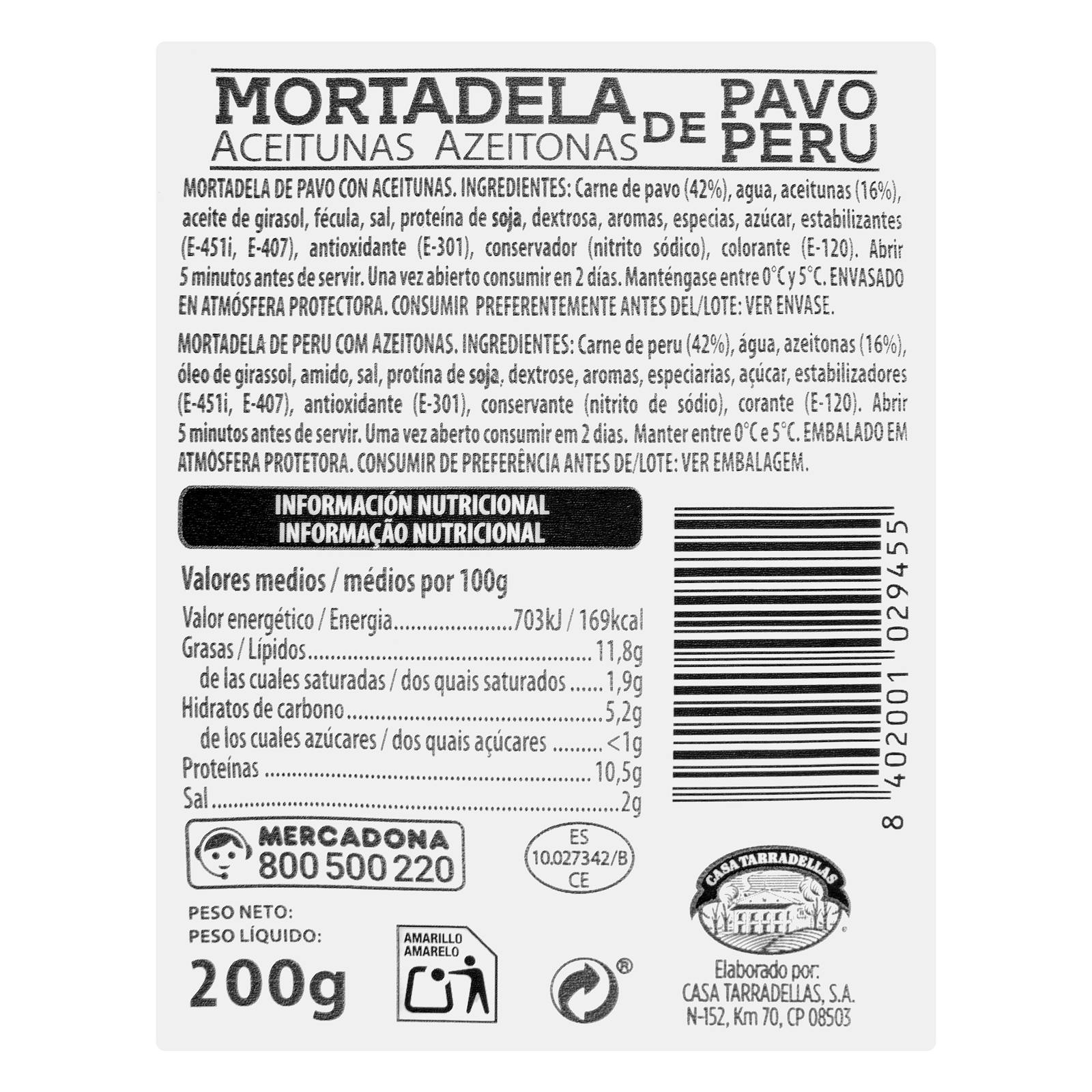 Mortadelle de dinde aux olives Hacendado, fines tranches