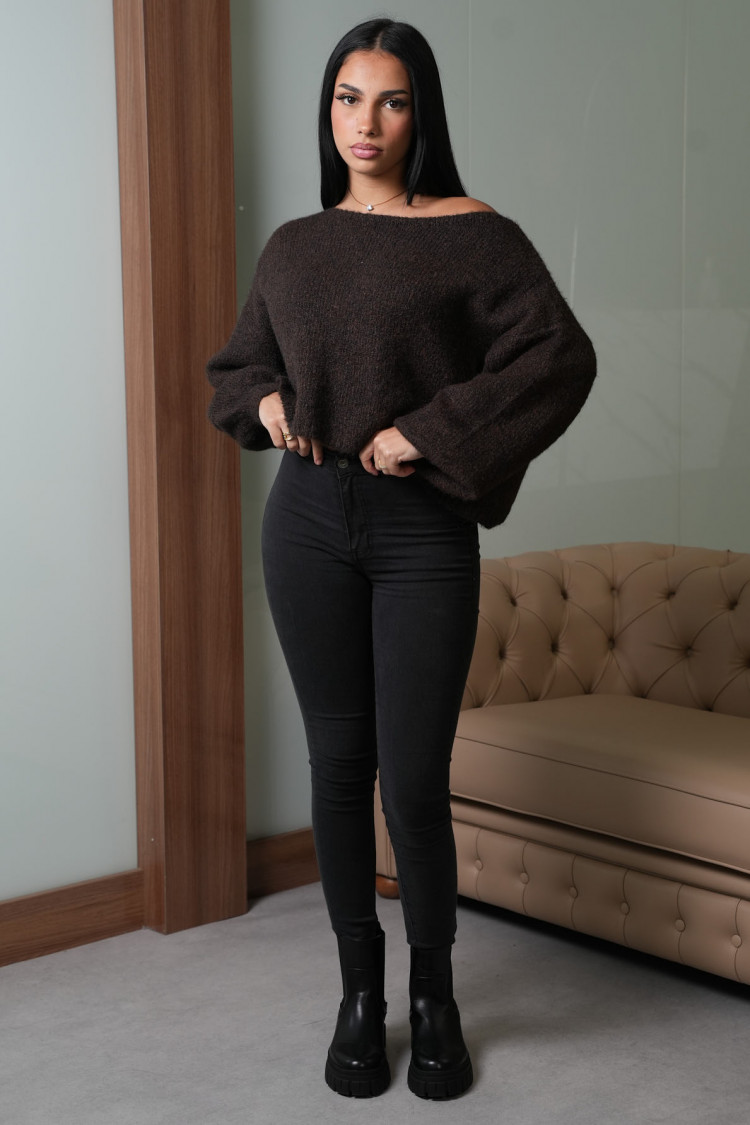 Pull court texturé marron