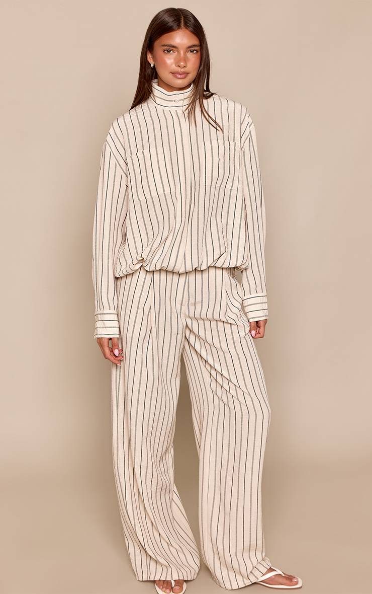 Crème Ensemble Coordonné Veste Légère À Ourlet Élastiqué À Rayures