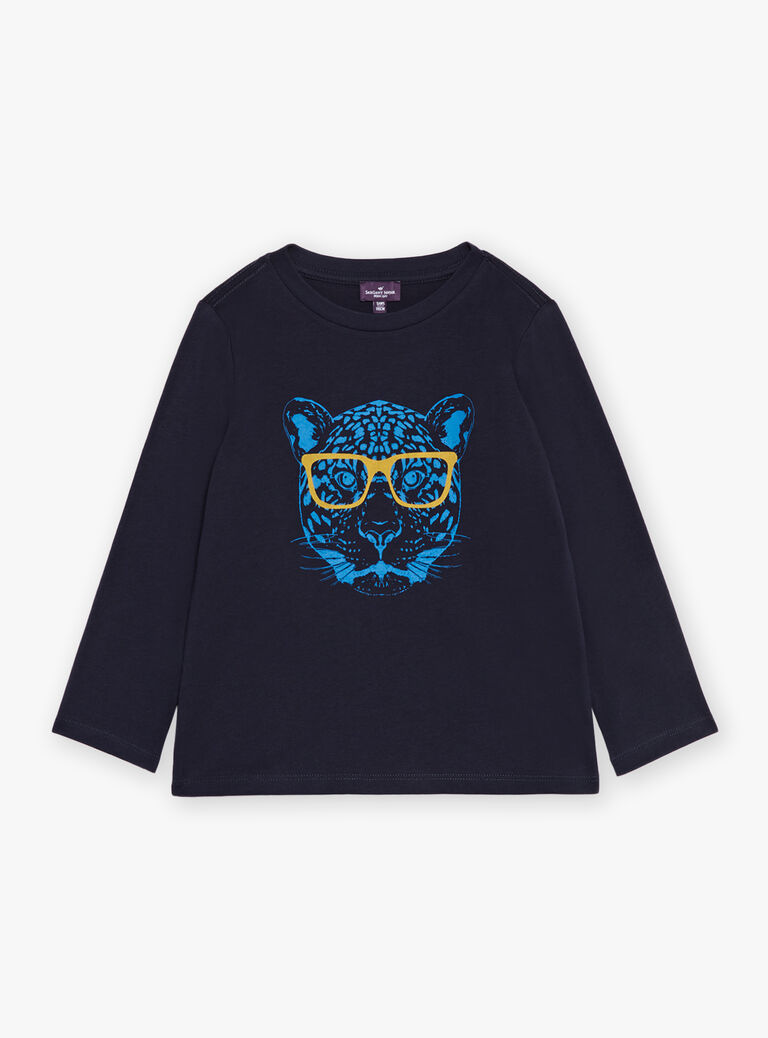 T-shirt bleu marine à motif tête de tigre