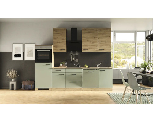 Flex Well keukenblok met apparatuur Cara 280 cm groen eiken mat gedemonteerd omkeerbaar 00012744