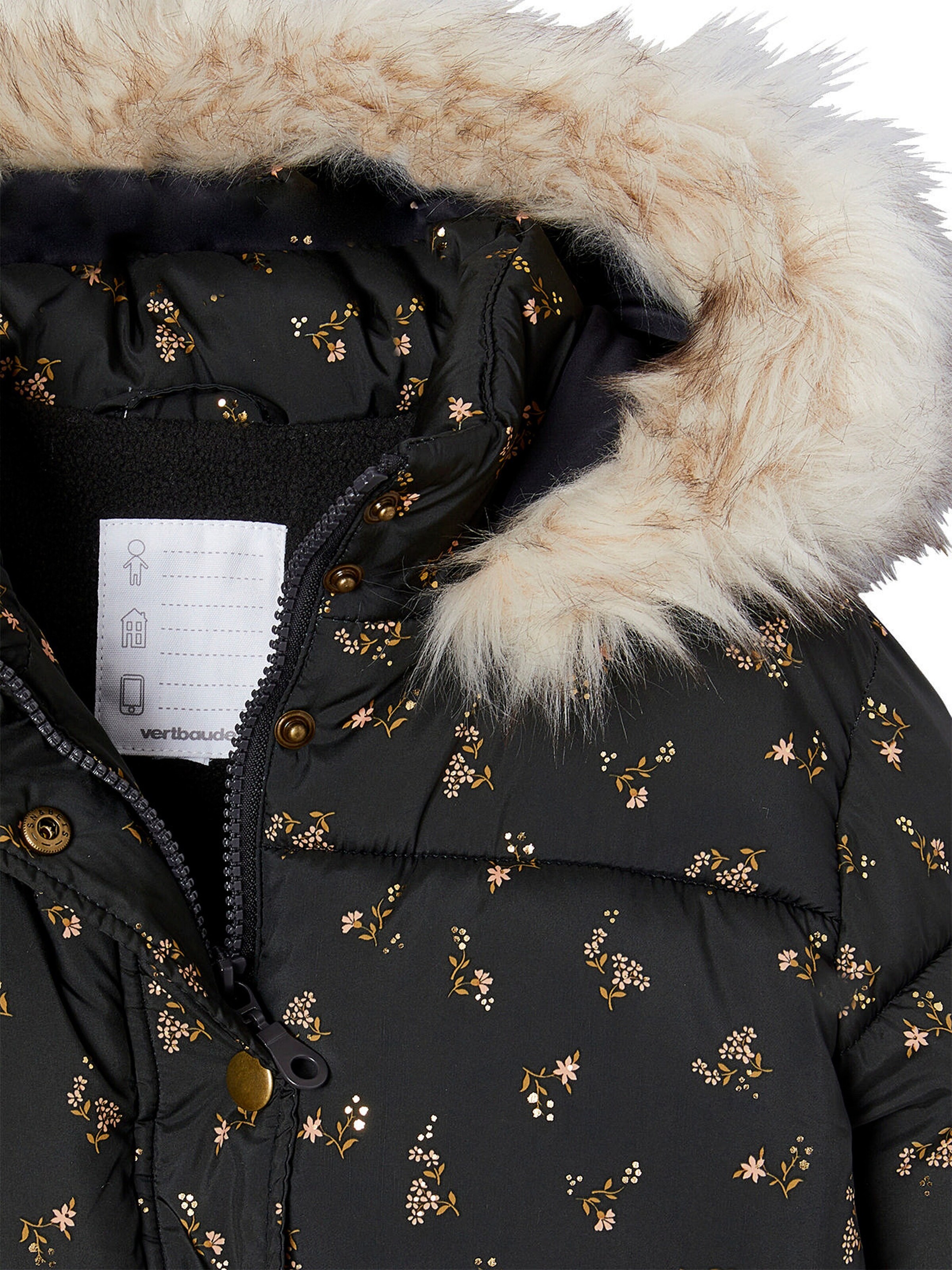 Vertbaudet Mädchen Steppjacke mit Kapuze und Fleecefutter, Wattierung Recycling-Polyester anthrazit