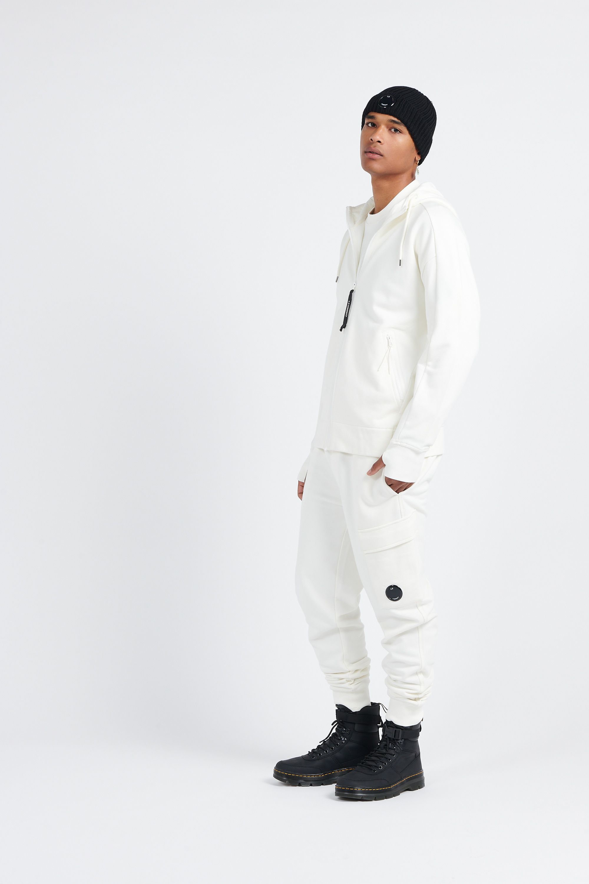 C.P. COMPANY Veste zippée DIAGONAL RAISED FLEECE ZIPPED GOGGLE HOODIE Blanc