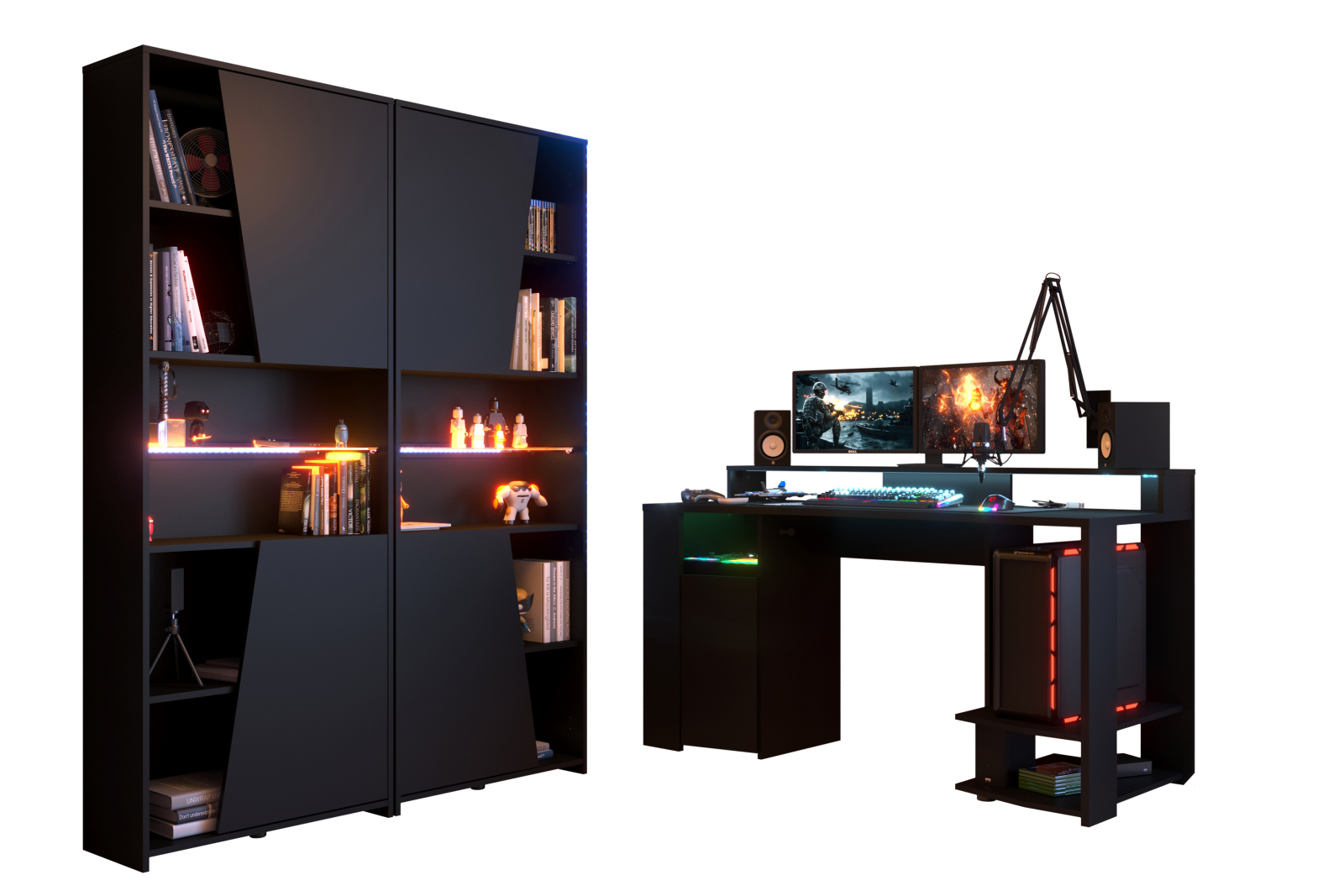 Gamerset GAMING - schwarz - Gamertisch mit Regalen