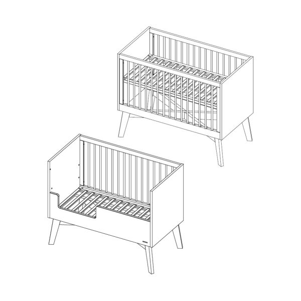 Kidsmill Sixties Babybed Wit Mat / Walnoot 60 x 120 cm