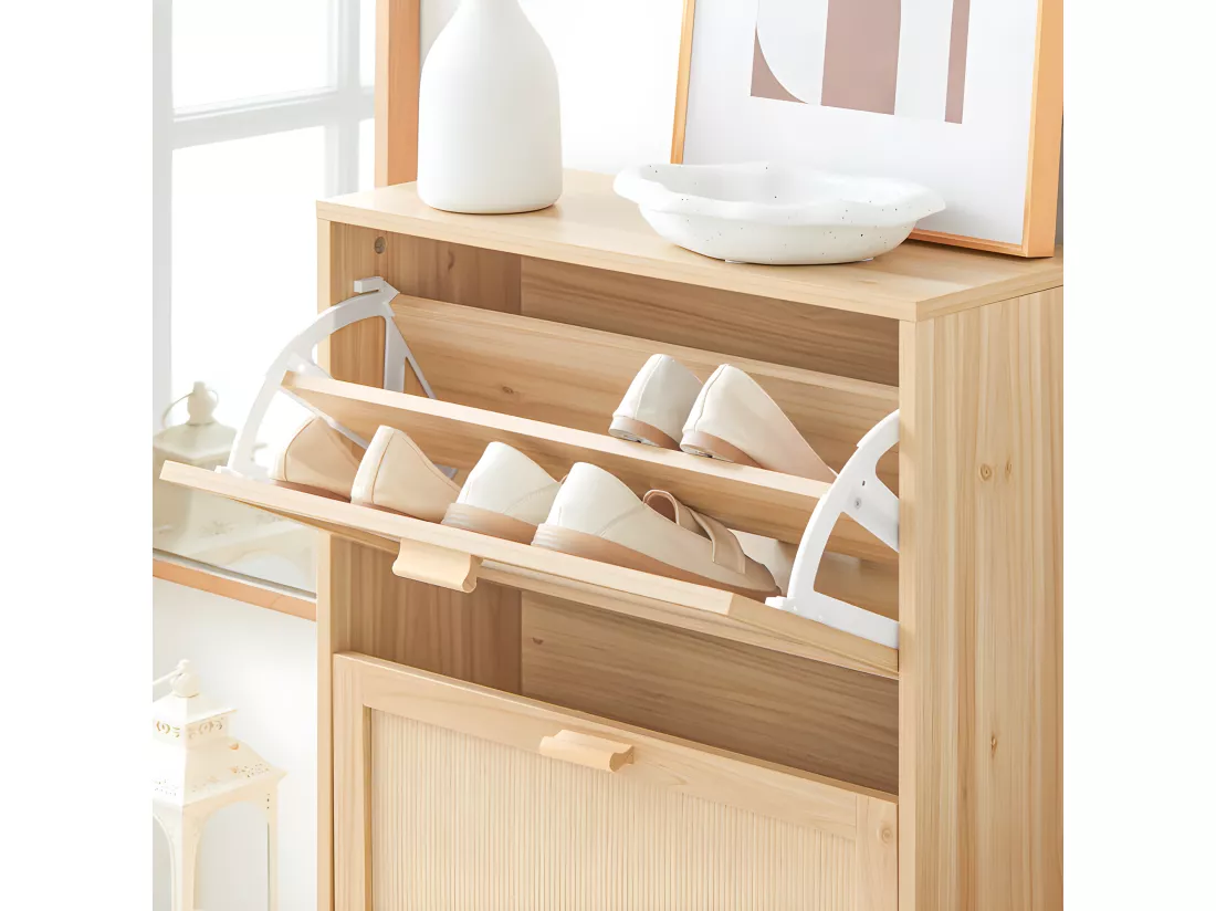 SoBuy Armoire à Chaussures 2 Abattants, Commode à Chaussures, Étagère à Chaussures, Meuble de Rangement à Chaussures avec 2 portes, Meuble d'entrée 60 x 24 x 80 cm, FSR160-N