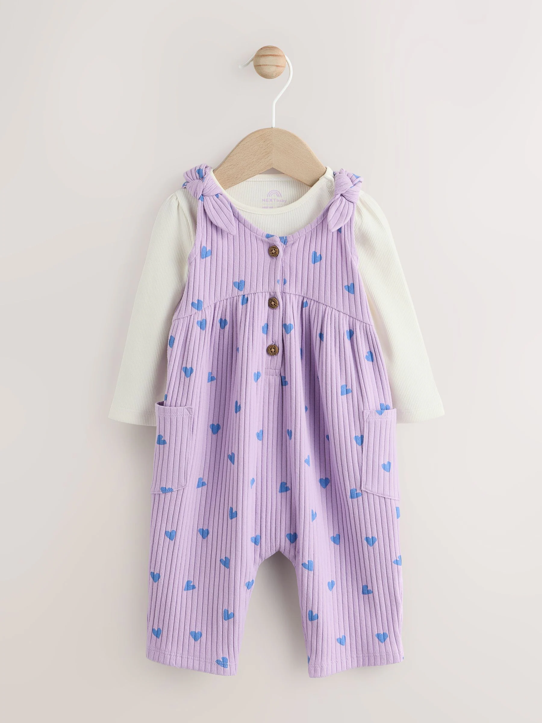 Paars hartjes - Baby Jersey Bretelbroeken en Bodysuit 2 Pieces Set (0mnd-2jr)