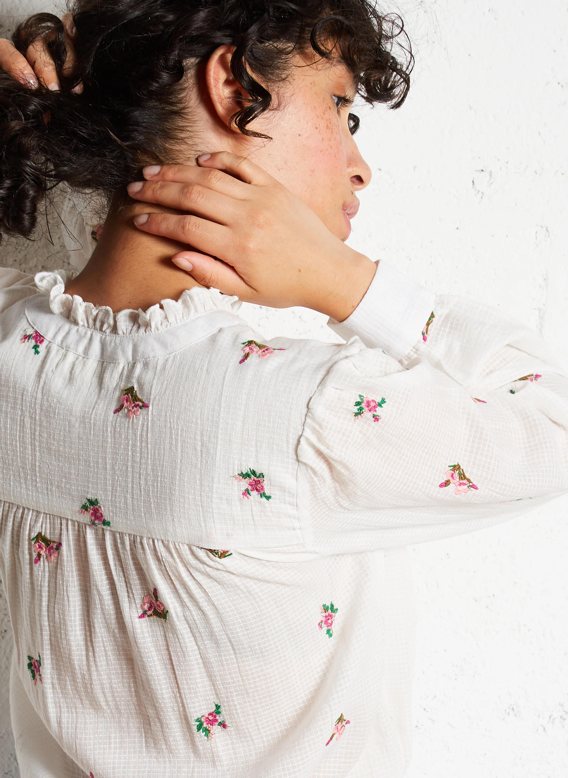BAYA - Chemise droite col rond en coton | Blanc