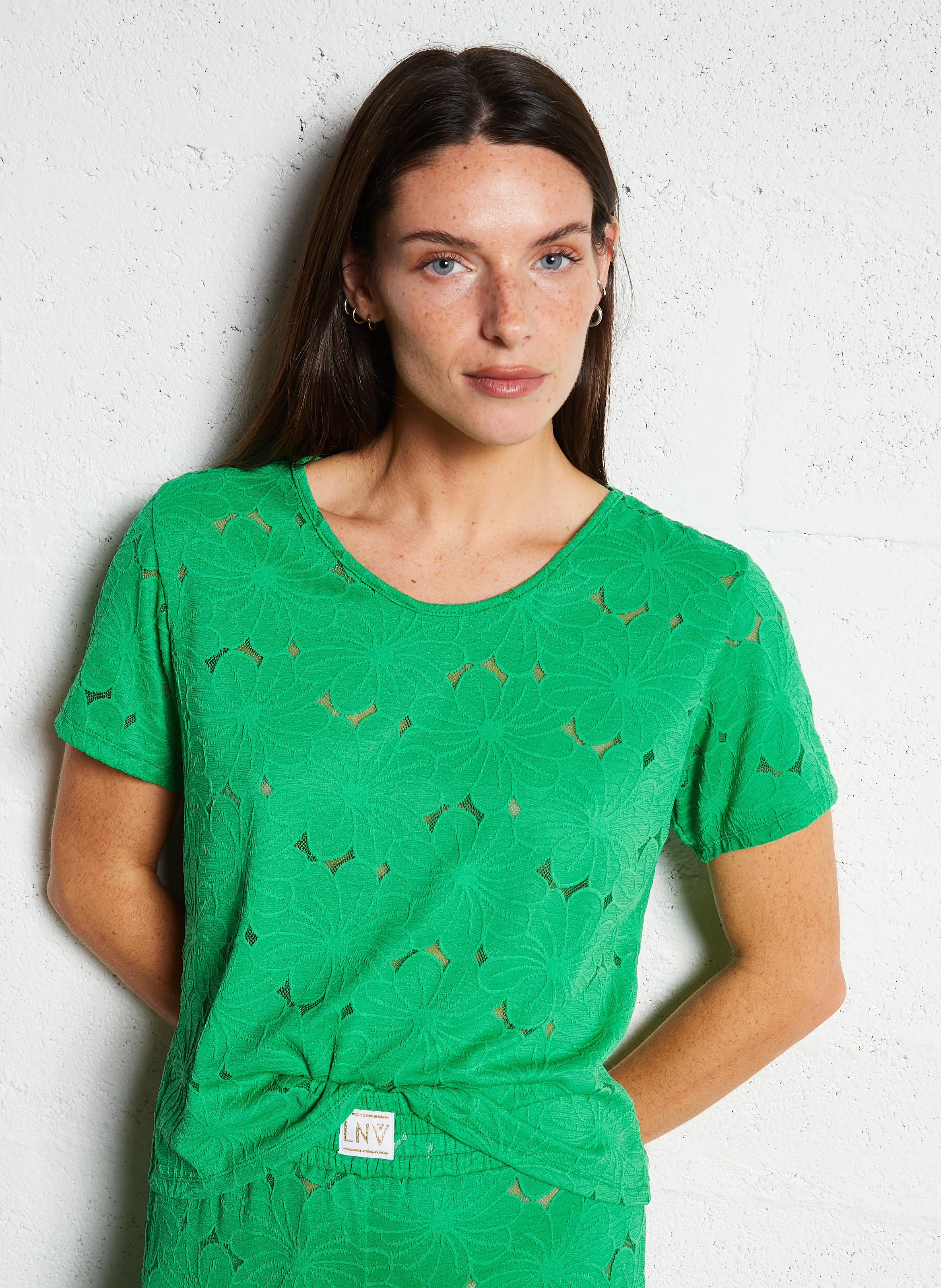 CARLOS - Tee-shirt manches courtes en dentelle | Vert