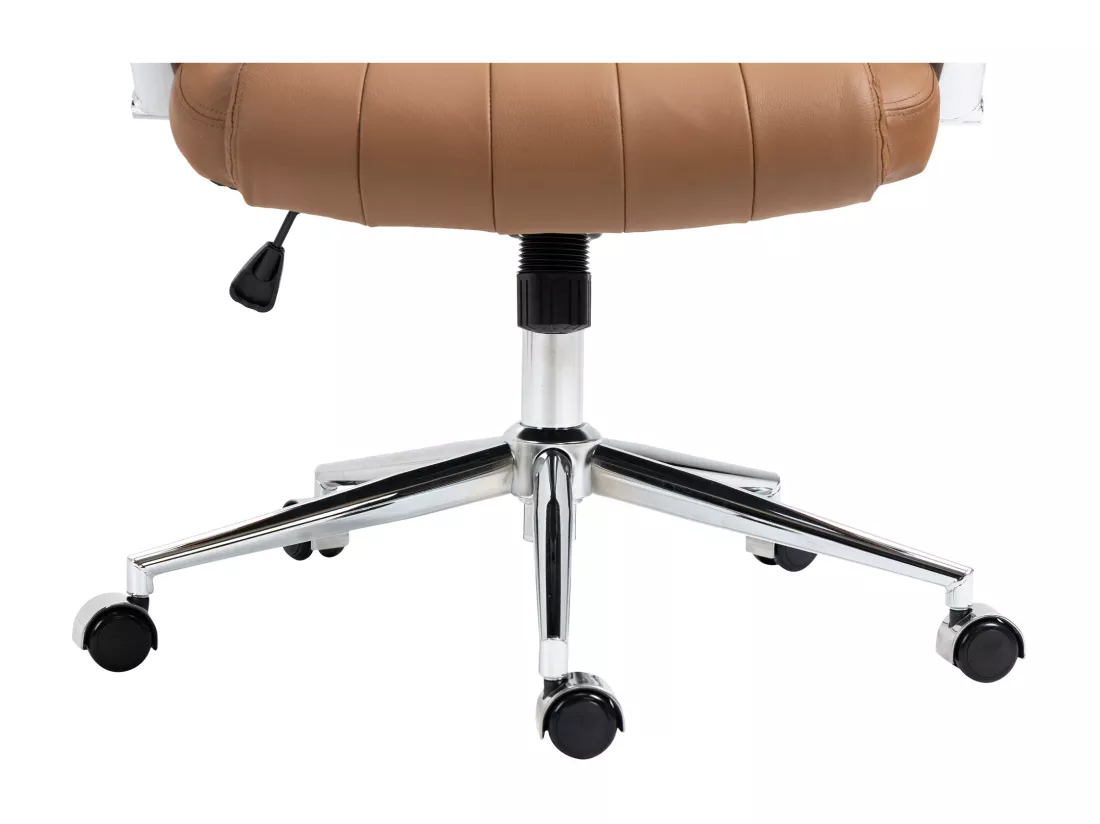 Chaise de bureau - Véritable cuir & Métal chromé - Marron clair - Wigan